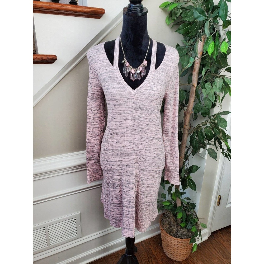 Francesca's Women's Pink Cotton Halter Neck Long Sleeve Knee Length Dress Medium